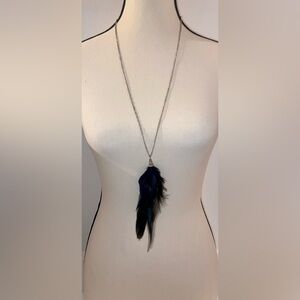 2 for 30$ Women’s vintage Long Silver chain‎ Necklace black feather pendant y2k